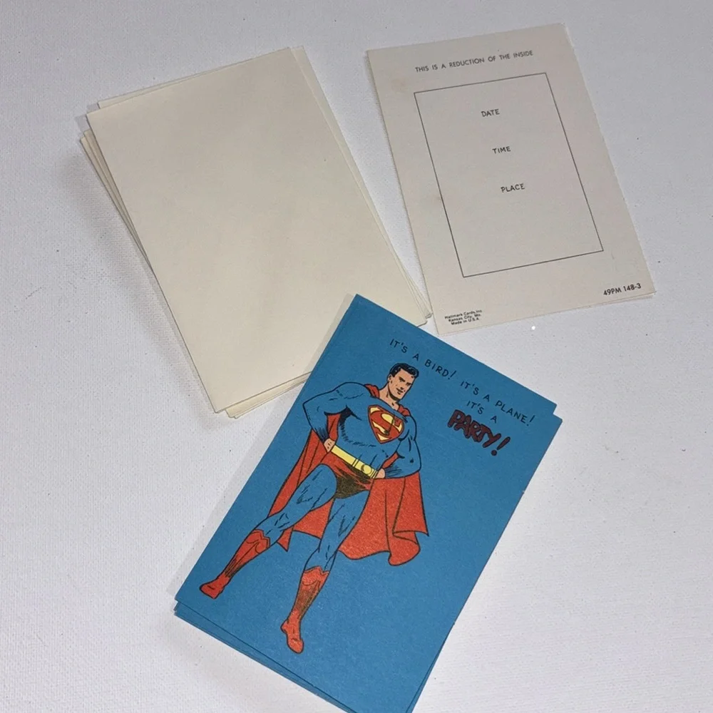 RARE 1966 Hallmark Superman Party Invitations Set of 7 VTG HALLMARK SUPERMAN